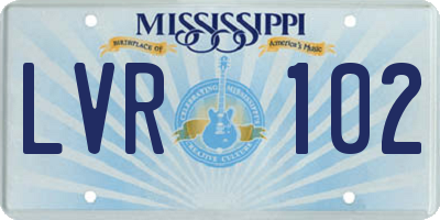 MS license plate LVR102