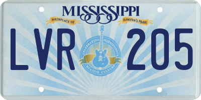 MS license plate LVR205