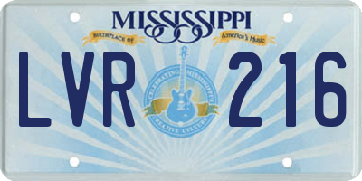 MS license plate LVR216