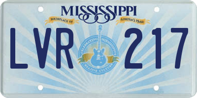 MS license plate LVR217