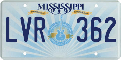 MS license plate LVR362