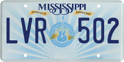 MS license plate LVR502