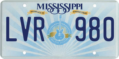 MS license plate LVR980