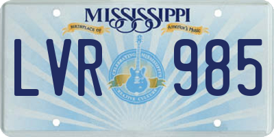MS license plate LVR985