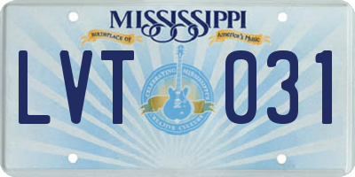 MS license plate LVT031