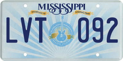 MS license plate LVT092