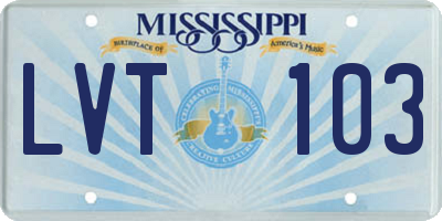 MS license plate LVT103