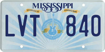 MS license plate LVT840