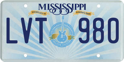 MS license plate LVT980