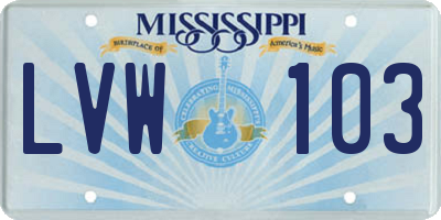 MS license plate LVW103