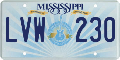 MS license plate LVW230