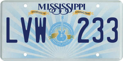 MS license plate LVW233