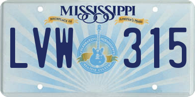 MS license plate LVW315