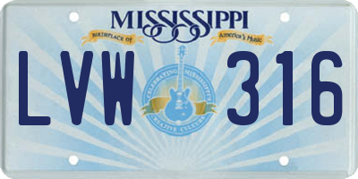 MS license plate LVW316