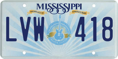 MS license plate LVW418