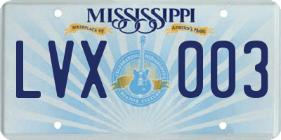 MS license plate LVX003