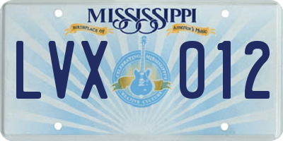 MS license plate LVX012