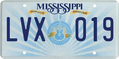 MS license plate LVX019