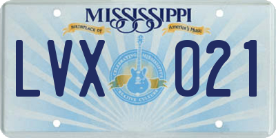 MS license plate LVX021