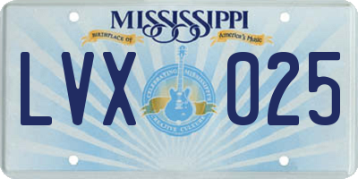 MS license plate LVX025