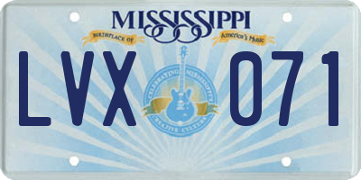 MS license plate LVX071