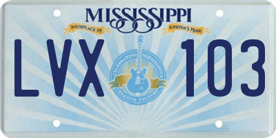 MS license plate LVX103