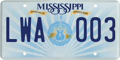 MS license plate LWA003