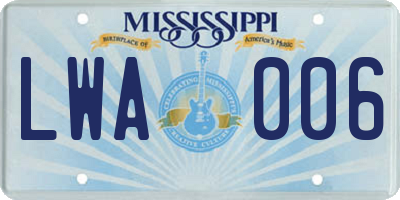MS license plate LWA006