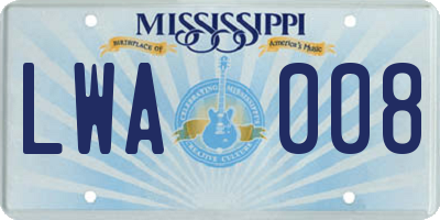 MS license plate LWA008