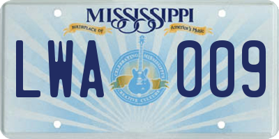 MS license plate LWA009