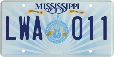 MS license plate LWA011