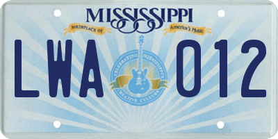MS license plate LWA012