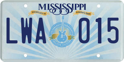 MS license plate LWA015