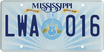 MS license plate LWA016