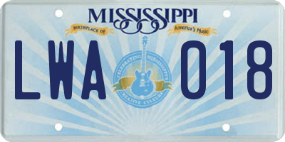 MS license plate LWA018