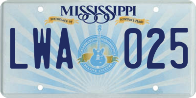 MS license plate LWA025