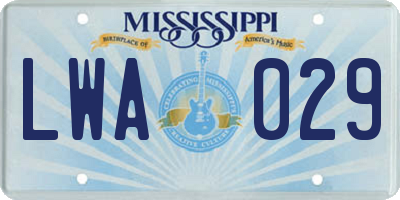 MS license plate LWA029
