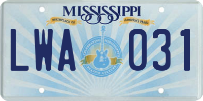 MS license plate LWA031
