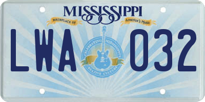 MS license plate LWA032