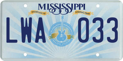 MS license plate LWA033