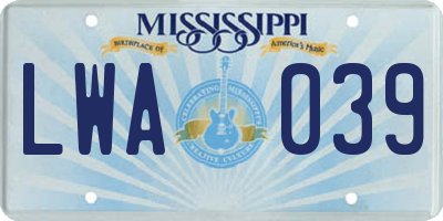 MS license plate LWA039