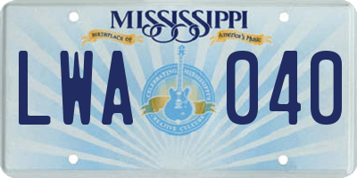 MS license plate LWA040