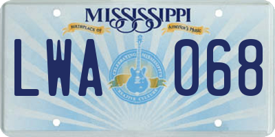 MS license plate LWA068