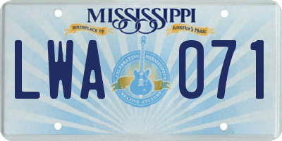 MS license plate LWA071