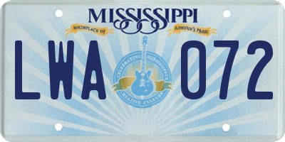 MS license plate LWA072
