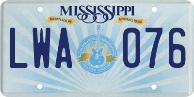 MS license plate LWA076