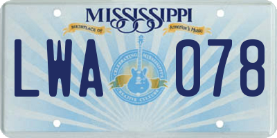 MS license plate LWA078