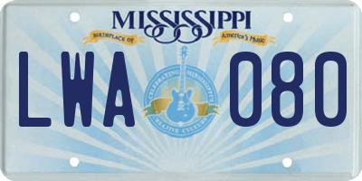 MS license plate LWA080
