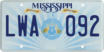 MS license plate LWA092