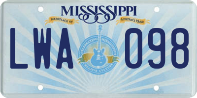 MS license plate LWA098